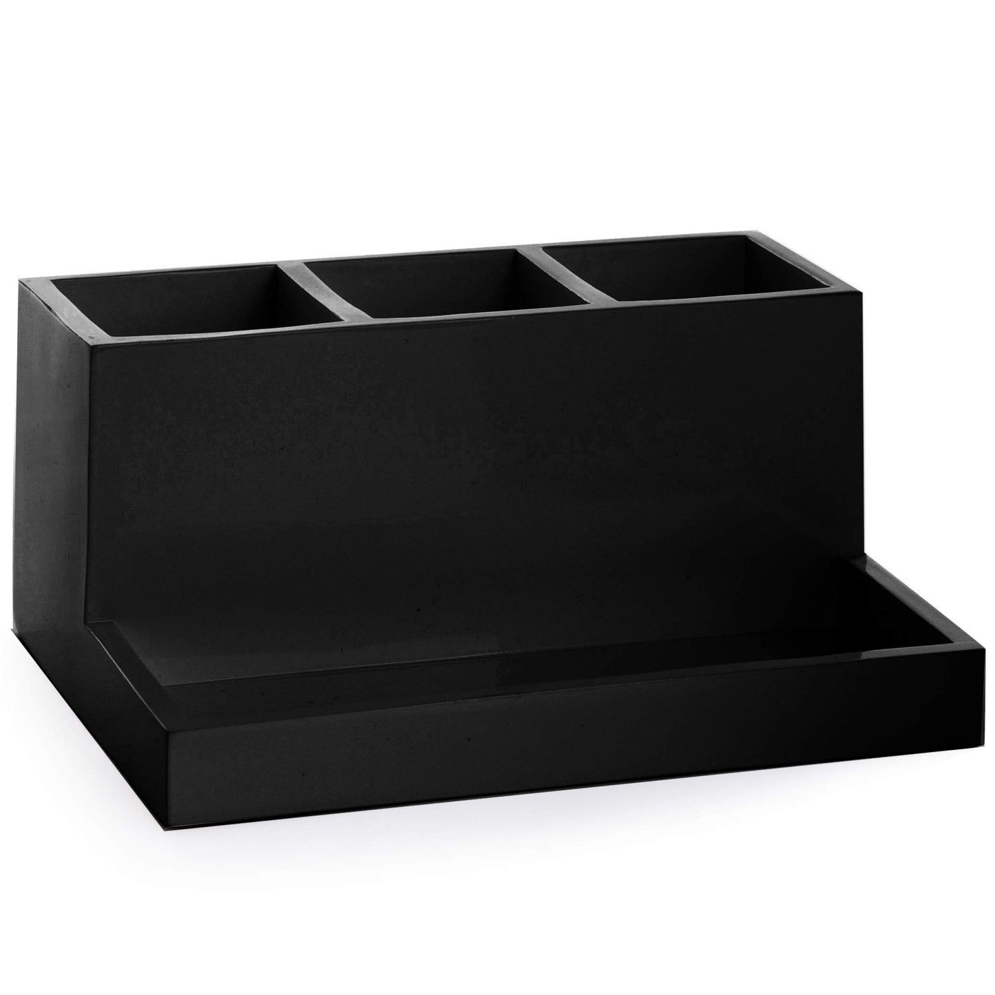BINO Multi Purpose 3 Compartment Organizer with Tray - Makeup Brush Holder Makeup Brush Organizer Holder Makeup Holder Organizer Toothbrush Holder Marble Bathroom Accessories (Matte Black)