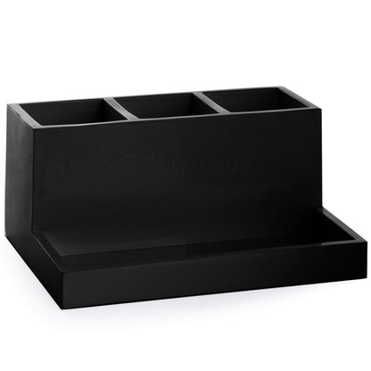 BINO Multi Purpose 3 Compartment Organizer with Tray - Makeup Brush Holder Makeup Brush Organizer Holder Makeup Holder Organizer Toothbrush Holder Marble Bathroom Accessories (Matte Black)