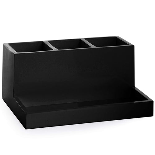 BINO Multi Purpose 3 Compartment Organizer with Tray - Makeup Brush Holder Makeup Brush Organizer Holder Makeup Holder Organizer Toothbrush Holder Marble Bathroom Accessories (Matte Black)